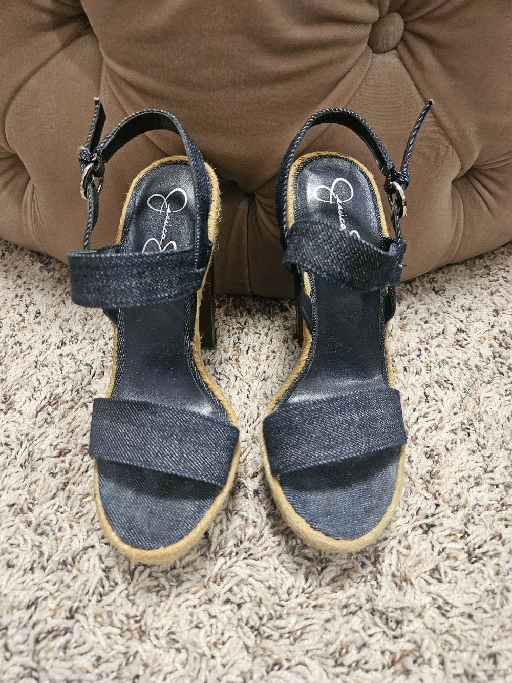 Jessica Simpson Navy Denim Espadrille Wedge Sandals